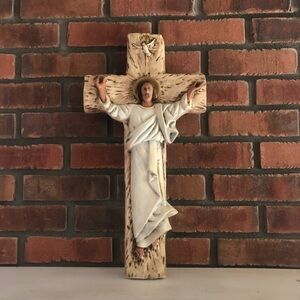 Vintage Ceramic Religious Wall Cross with Jesus Figure